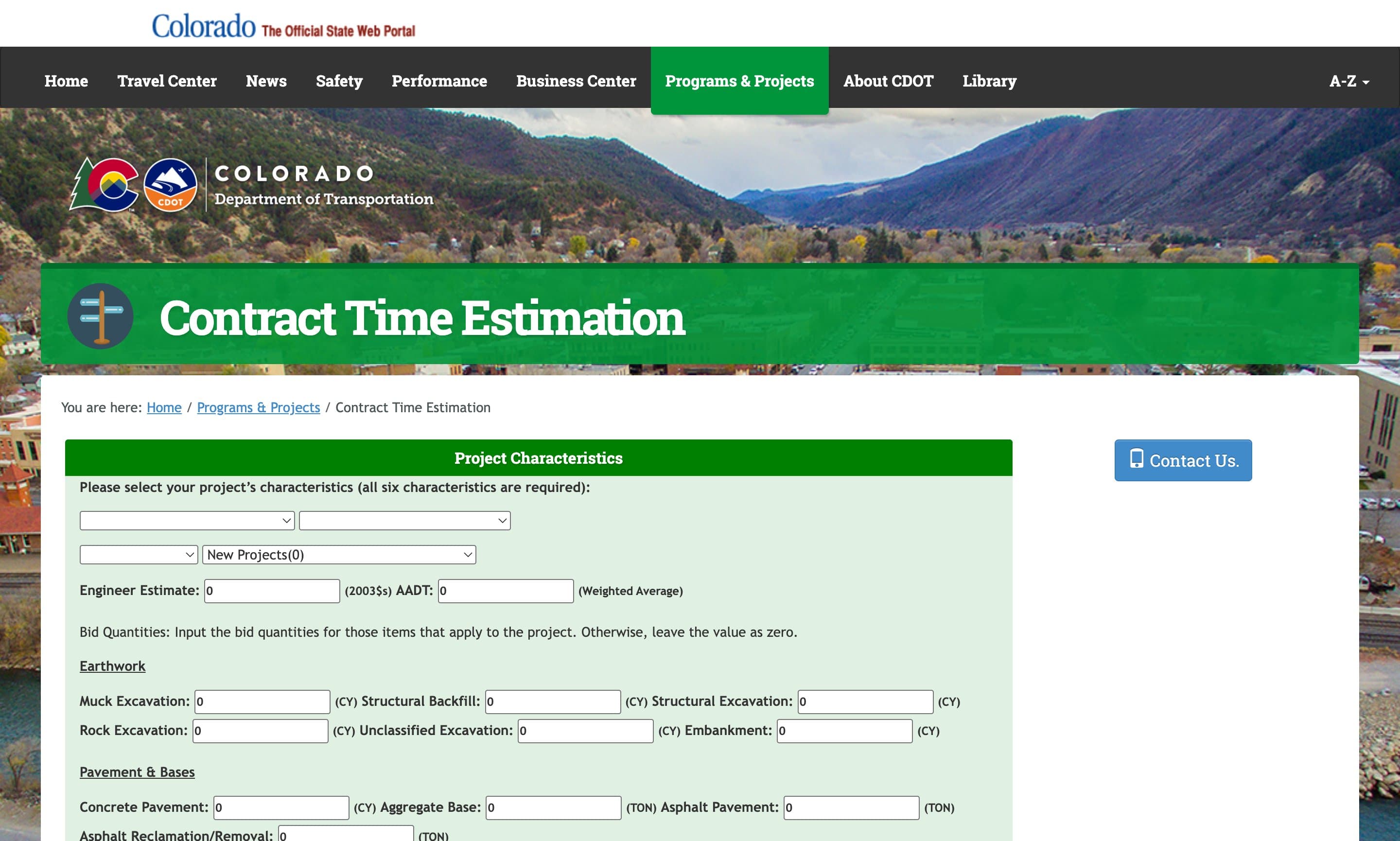 CDOT Construction Duration Predictor — web app screenshot