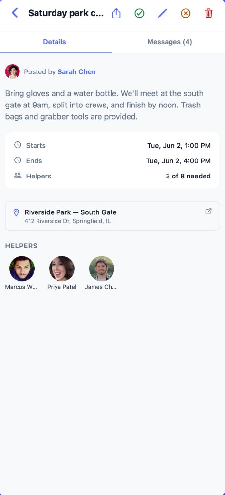 Lightwork task detail screen with volunteer signup